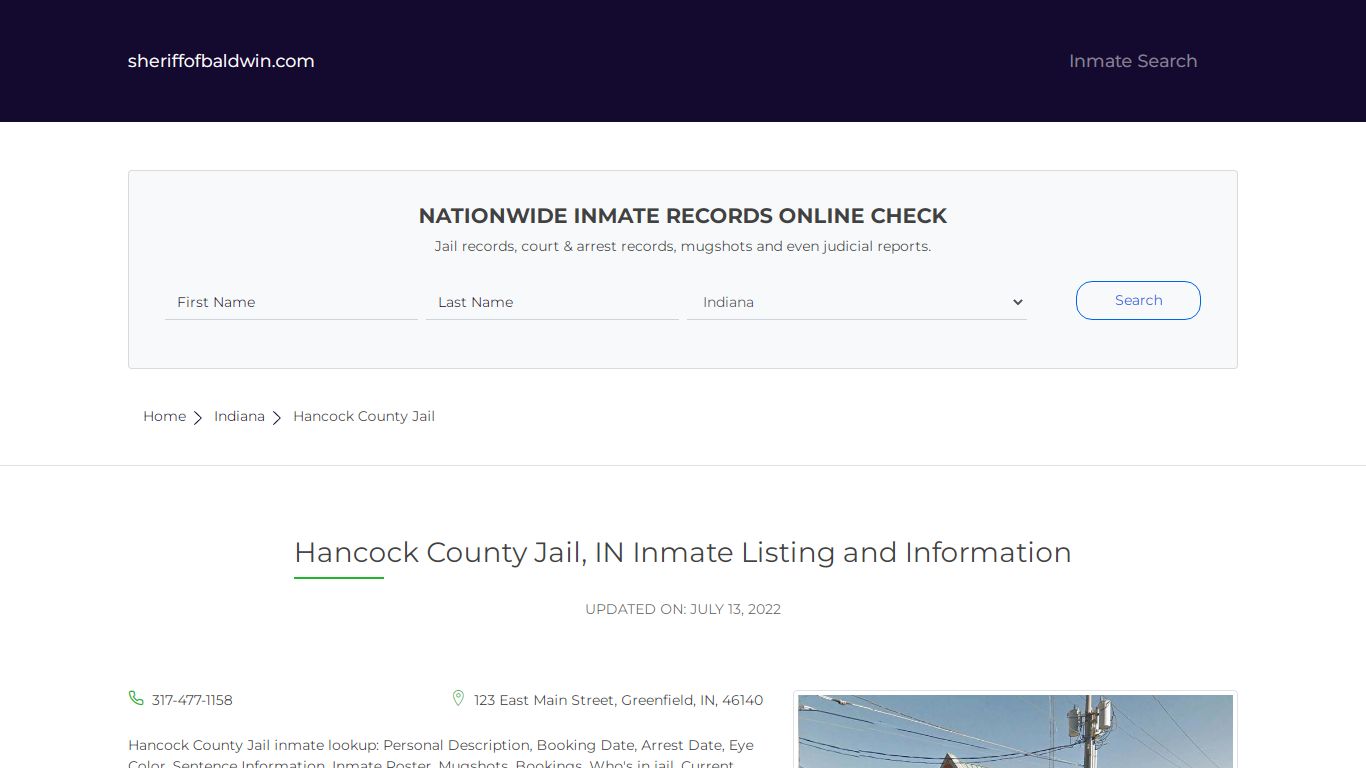 Hancock County Jail, IN Inmate Listing and Information